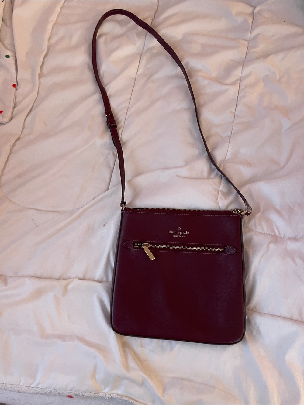 kate spade burgundy leather crossbody with gold hardware